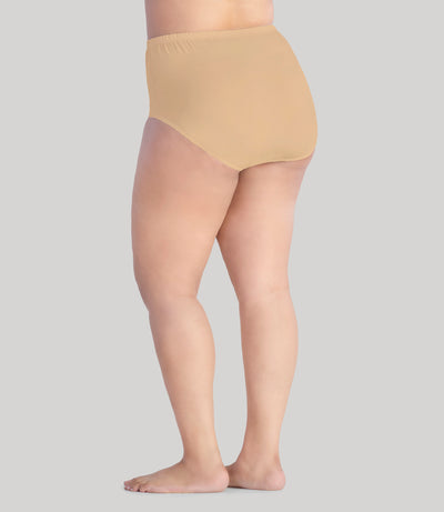 Model, facing back, wearing Junowear Cotton Stretch Classic High Waist Brief in color taupe.