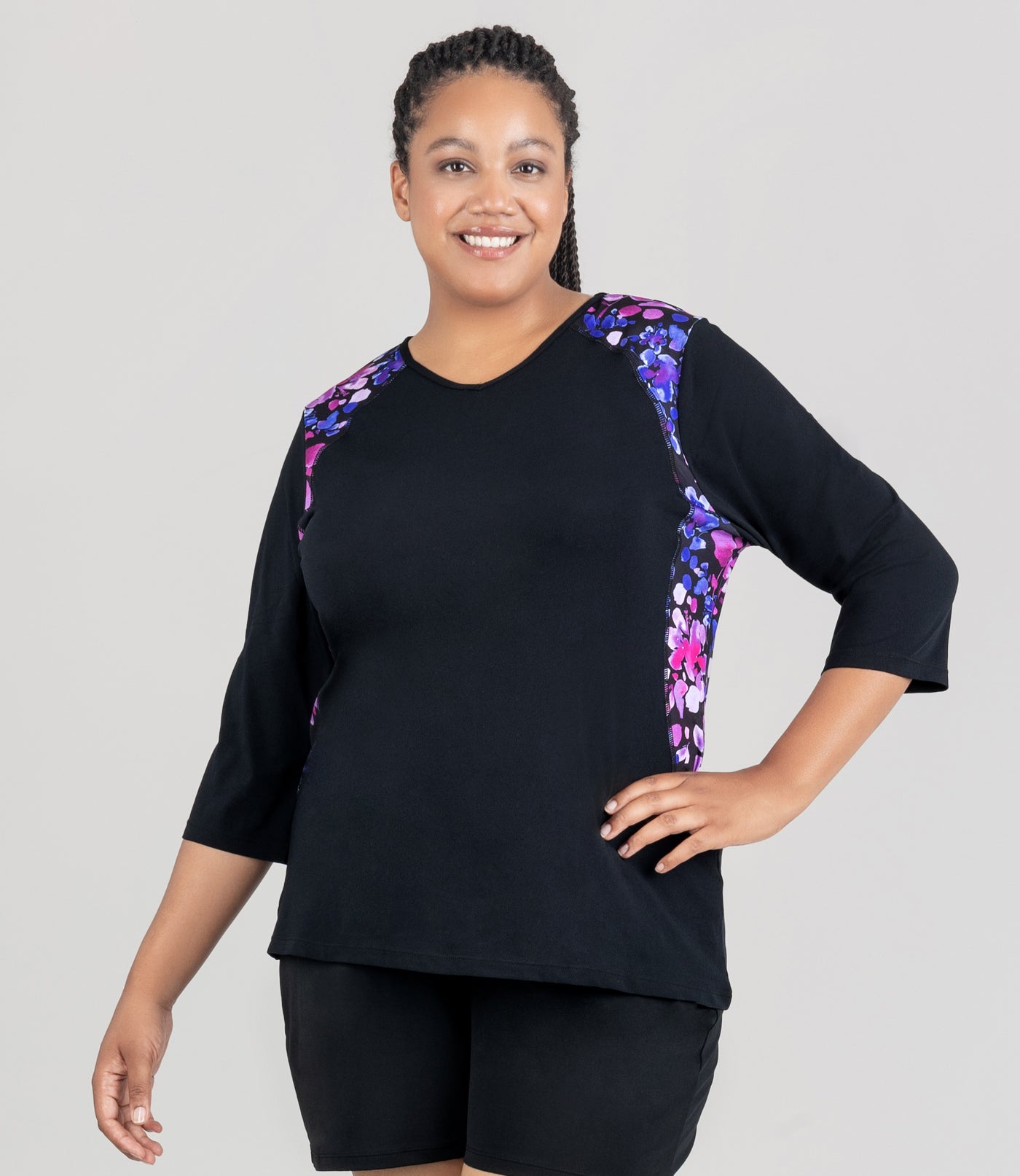 Plus Size Rash Guards AquaSport Three Quarter Sleeve Plus Size Rash Guard - Floral Elegance ...