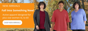 JunoActive plus size women's clothing featuring fall new arrivals being worn by three plus size models