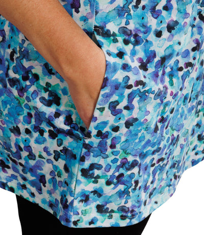 JunoActive Lifestyle Cotton three quarter sleeve pocketed tunic in print Monet. Hand in side pocket close up.