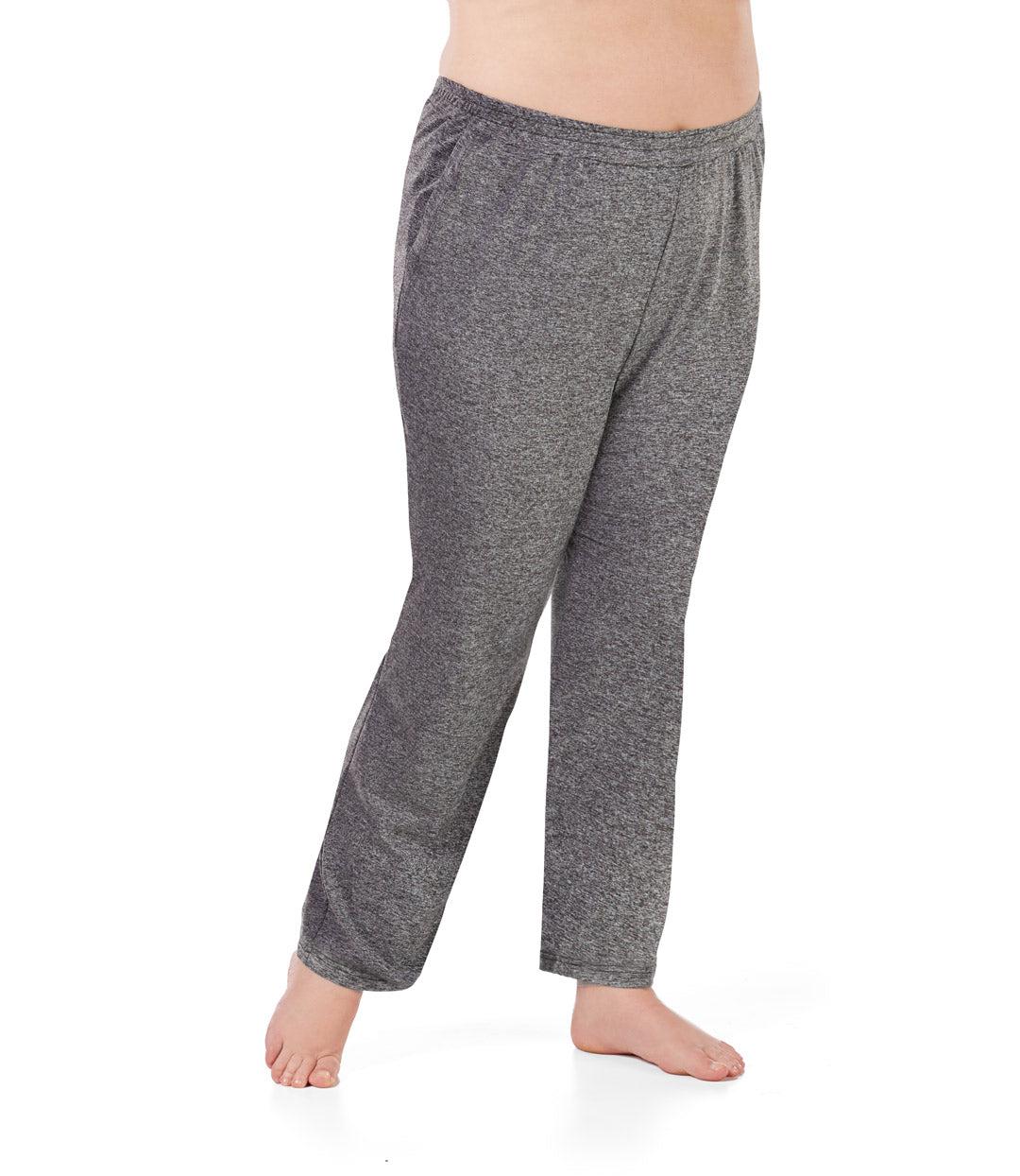 Bottom half of plus sized woman, front view, wearing JunoActive Softwik Pocketed Pant in color heather grey. Bottom hem is at the ankle.