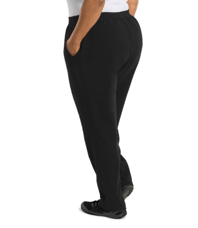 Back view, bottom half of plus sized woman, wearing junoactives UltraKnit Pear Pantpant and is full length in black.