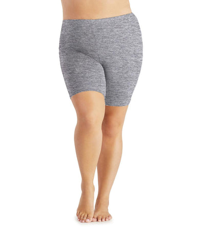 Plus size woman, front view, wearing JunoActive Junowear Cotton Stretch Fitted Boxer. The hemline is a few inches above knee in color gray.